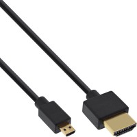 Câble HDMI haute vitesse InLine® avec Ethernet, types A à D, ultra-plat, noir / or, 1,5 m