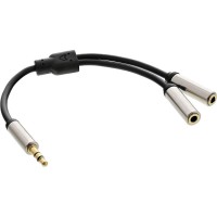 Câble en Y Slim Audio InLine® de 3,5 mm mâle à 2x femelle 0,15 m