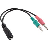 Câble adaptateur de casque audio InLine®, 2x 3,5 mm M à 3,5 mm F 4 broches, CTIA, 0,15 m