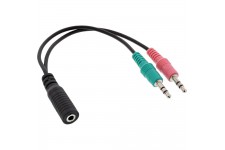 Câble adaptateur de casque audio InLine®, 2x 3,5 mm M à 3,5 mm F 4 broches, CTIA, 0,15 m