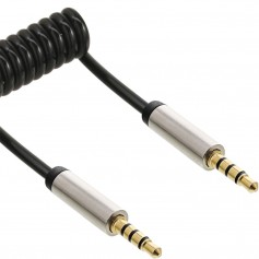 Câble spiral audio InLine® Slim Audio 3.5 mm mâle à mâle 4 broches stéréo 2 m
