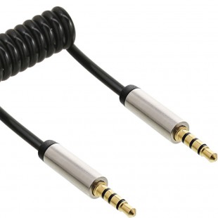 Câble spiral audio InLine® Slim Audio 3,5 mm mâle à mâle 4 broches stéréo 3 m