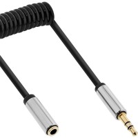 Câble spiralé InLine® Slim Audio 3,5 mm M / F, 4 broches, stéréo, 0,5 m