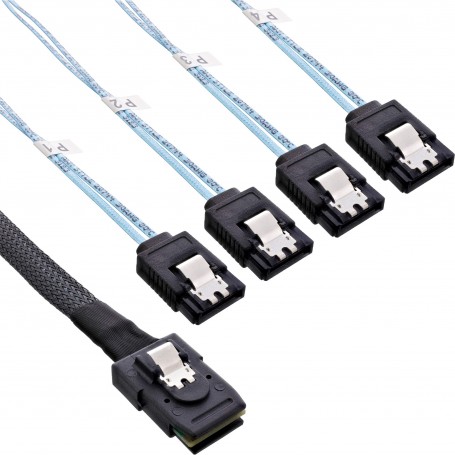 Câble de raccordement SAS, InLine®, Mini SAS SFF8087 à 4x SATA, Crossover, OCF, 1m