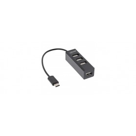 InLine® USB 2.0, 4-Port Hub, USB-C male to 4x USB-A female, black, 15cm, slim design