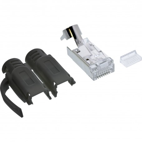InLine® crimp plugs Cat.6A RJ45 shielded, with bend protection and insertion guide, black, 10pcs. pack