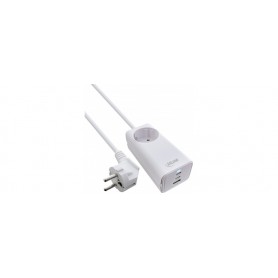 InLine® USB power supply, 65W charger, 2x USB-C + 1x USB-A, with safety socket and 1.5m cable, PD3.0 PPS GaN, white