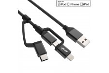 Câble USB InLine® 3 en 1, USB AM vers Micro-USB + USB Type-C + Lightning, noir / aluminium, 1,5 m