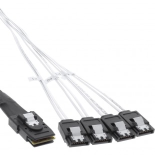 Câble de raccordement SAS, Mini SAS SFF8087 à 4x SATA, Crossover, 75cm