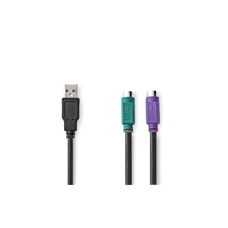 Câble 2 en 1 | USB 2.0 | USB-A Mâle | 2x PS/2 Femelle | 480 Mbps | 0.30 m | Plaqué nickel | Rond | PVC | Noir | Boîte