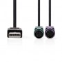 Câble 2 en 1 | USB 2.0 | USB-A Mâle | 2x PS/2 Femelle | 480 Mbps | 0.30 m | Plaqué nickel | Rond | PVC | Noir | Boîte