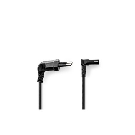 Câble d\'alimentation | Euro Masculin | IEC-320-C1 | Coudé | Coudé à 90° | Plaqué nickel | 2.00 m | Plat | PVC | Noir | Label