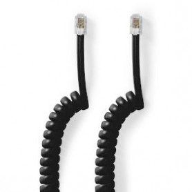 Câble Telecom | RJ10 Mâle | RJ10 Mâle | 2.00 m | Conception de câble: Enroulé | Type de câble: RJ10 | Noir