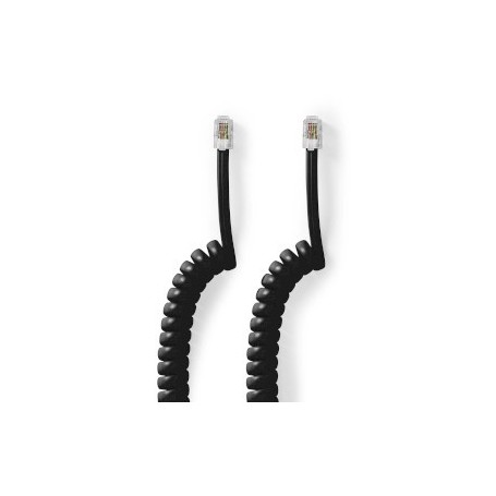 Câble Telecom | RJ10 Mâle | RJ10 Mâle | 5.00 m | Conception de câble: Enroulé | Type de câble: RJ10 | Noir