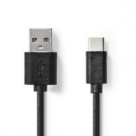 Câble USB | USB 2.0 | USB-A Mâle | USB-C™ Mâle | 2.5 W | 480 Mbps | Plaqué nickel | 2.00 m | Rond | PVC | Noir | Label