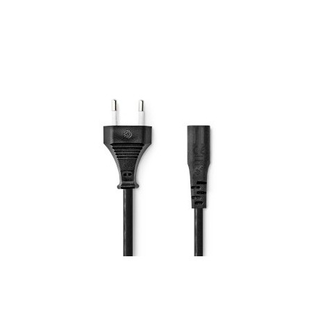 Câble d\'alimentation | Euro Masculin | IEC-320-C1 | Droit | Droit | Plaqué nickel | 2.00 m | Plat | PVC | Noir | Boîte