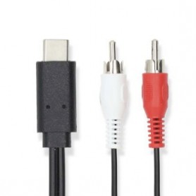 Adaptateur USB-C™ | USB 3.2 Gen 1 | USB-C™ Mâle | 2x RCA Male | 1.00 m | Rond | Plaqué nickel | PVC | Noir | Label