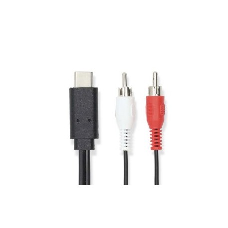 Adaptateur USB-C™ | USB 3.2 Gen 1 | USB-C™ Mâle | 2x RCA Male | 1.00 m | Rond | Plaqué nickel | PVC | Noir | Label