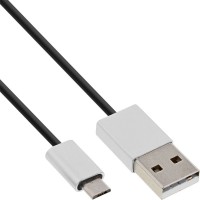 Câble InLine® Micro-USB 2.0, fiche USB-A à fiche Micro-B, noir / alu, flexible, 1 m