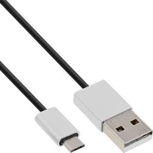 Câble InLine® Micro-USB 2.0, fiche USB-A à fiche Micro-B, noir / alu, flexible, 2 m