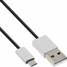 Câble InLine® Micro-USB 2.0, fiche USB-A à fiche Micro-B, noir / alu, flexible, 3 m