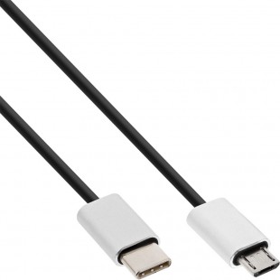 Câble USB 2.0 InLine®, fiche de type C à fiche Micro-B, noir / alu, flexible, 0,5 m