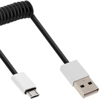 Câble spiral InLine® Micro-USB 2.0, fiche USB-A à fiche Micro-B, noir / alu, flexible, 3 m