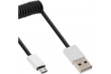 Câble spiral InLine® Micro-USB 2.0, fiche USB-A à fiche Micro-B, noir / alu, flexible, 3 m