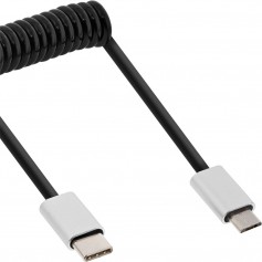 Câble spiralé InLine® USB 2.0, fiche type C à fiche Micro-B, noir / alu, flexible, 2 m