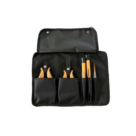 Ensemble de 5 outils à main différents (1 pince à épiler, 1 cutter, 1 pince et 2 tournevis)