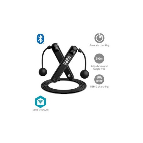 SmartLife Sports de Plein Air | Corde à sauter | Bluetooth | Dual Hall sensor | Affichage LED | PVC | 3.00 m | Balles sans fil /