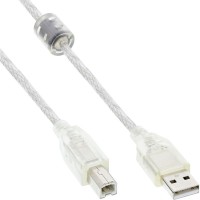 Câble USB 2.0, InLine®, A à B, transparent, avec noyau magnétique, 0,5m