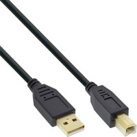 Câble USB 2.0, InLine®, A à B, noir, contacts or, 5m