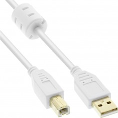 Câble InLine® USB 2.0 de type A à B, blanc / or avec starter en ferrite, 3 m