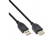 USB 2.0 Rallonge, InLine®, mâle/fem. type A, noir, contacts or, 10m