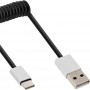 Câble spiralé InLine® USB 2.0, fiche type C à fiche A, noir / alu, flexible, 0,5 m