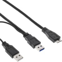 InLine® USB 3.0 Y-Cable 2x Type A mâle à Micro B mâle noir 1m