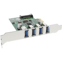 Contrôleur hôte 4 ports InLine® USB 3.0 PCIe incl. Support à profil bas et Aux 4 broches. Puissance