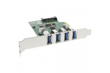 Contrôleur hôte 4 ports InLine® USB 3.0 PCIe incl. Support à profil bas et Aux 4 broches. Puissance