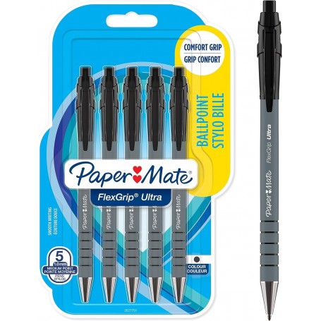 Paper:Mate Stylo bille FlexGrip Ultra, blister de 5, noir
