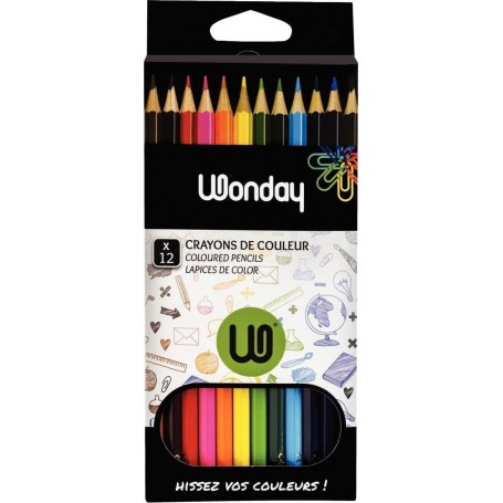 Wonday Crayons de couleur, tui carton de 12