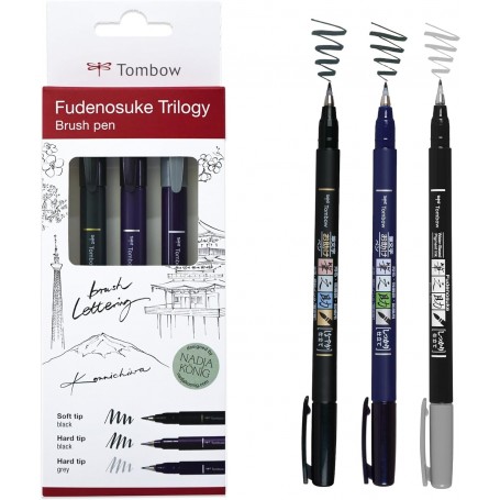 Tombow Crayon de calligraphie Fudenosuke Trilogy, set de 3