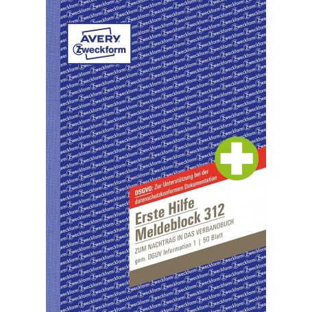 AVERY Zweckform Erste Hilfe Meldeblock 312, DIN A5, 50 Blatt