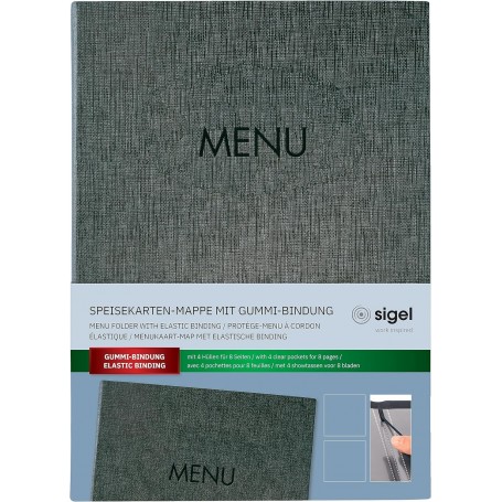 sigel Chemise pour carte de menu "MENU", A4, anthracite