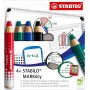 Etui carton x 4 crayons marqueurs STABILO MARKdry + 1 taille-crayon + 1 chiffonnette - rouge + bleu + vert + noir