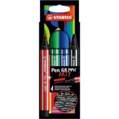 Etui carton x 4 feutres pointe biseautée STABILO Pen 68 MAX ARTY - noir + bleu + rouge + vert