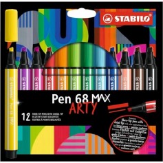 Etui carton x 12 feutres pointe biseautée STABILO Pen 68 MAX ARTY