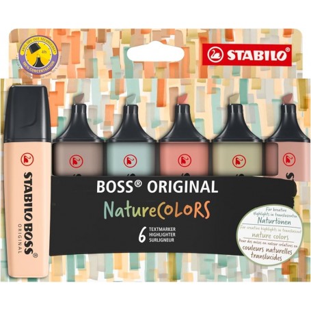 Etui carton x 6 surligneurs STABILO BOSS ORIGINAL NatureCOLORS