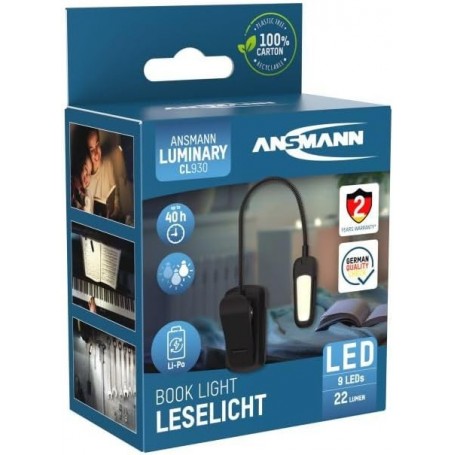 ANSMANN Lampe de chevet LED BOOK LIGHT, rechargeable, noir