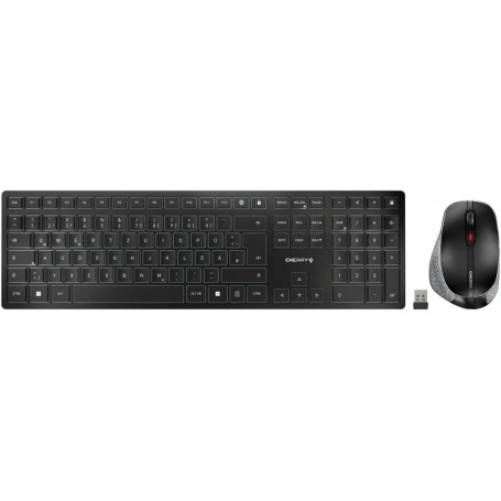 CHERRY DW 9500 Slim, Ensemble Clavier et Souris sans Fil, Disposition Allemande (QWERTZ), Connexion Bluetooth ou sans Fil, Design Plat, Rechargeable, Souris Ergonomique pour droitiers, Noir-Gris